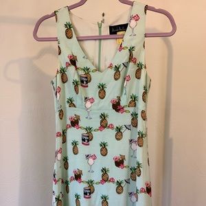 🍹Tiki Cocktail Vintage Nicole Miller Resort Dress 2 Made In USA Rockabilly
